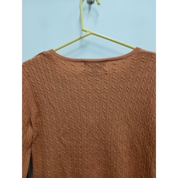 VTG 90s Casual Corner Womens Sweater Medium Orange Merino Wool Cable Knit - Picture 5 of 8